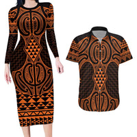 Karaka Maori Ta Moko Poutama Art Couples Matching Long Sleeve Bodycon Dress and Hawaiian Shirt