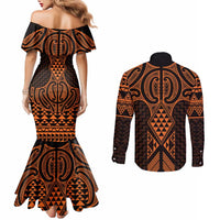 Karaka Maori Ta Moko Poutama Art Couples Matching Mermaid Dress and Long Sleeve Button Shirt