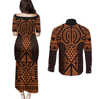 Karaka Maori Ta Moko Poutama Art Couples Matching Puletasi and Long Sleeve Button Shirt