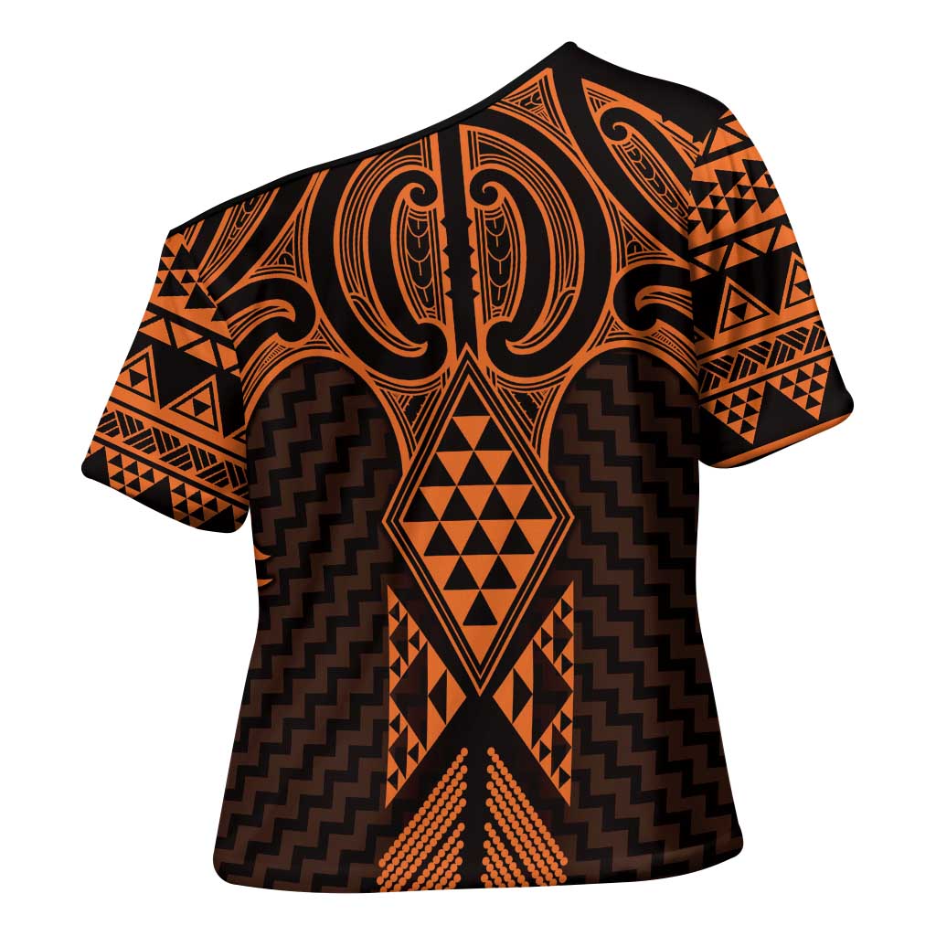 Karaka Maori Ta Moko Poutama Art Cross Shoulder Shirt - Polynesian Pride