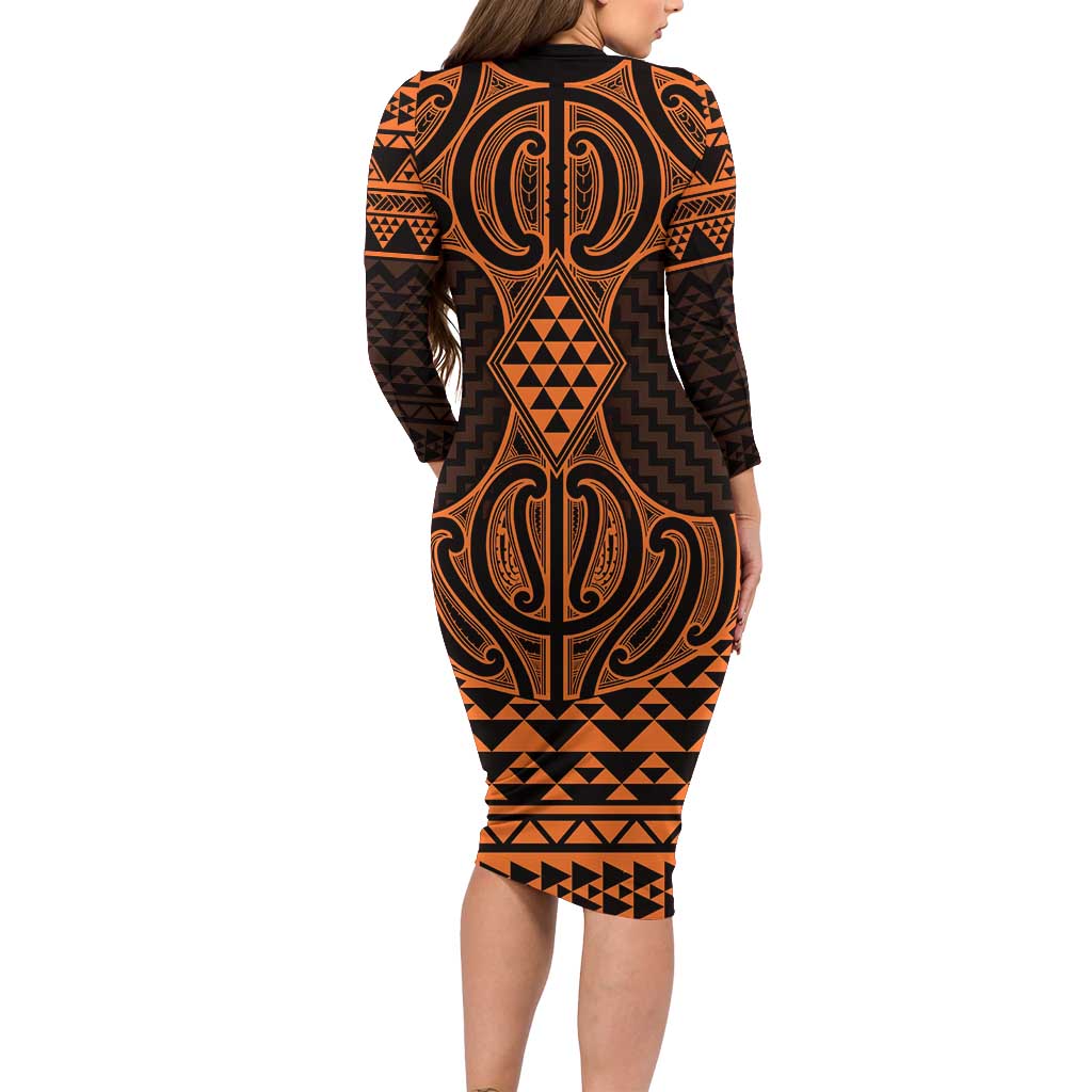Karaka Maori Ta Moko Poutama Art Family Matching Long Sleeve Bodycon Dress and Hawaiian Shirt