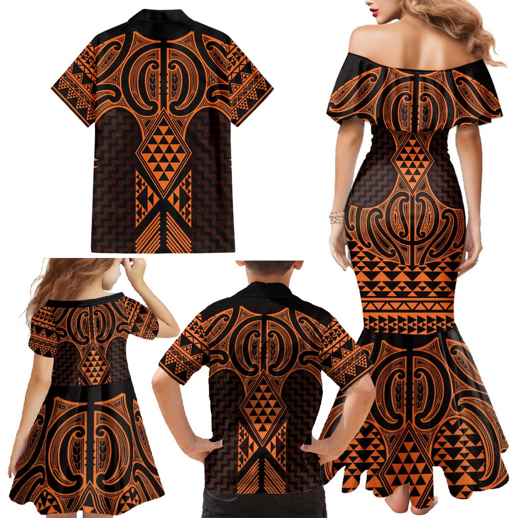 Karaka Maori Ta Moko Poutama Art Family Matching Mermaid Dress and Hawaiian Shirt