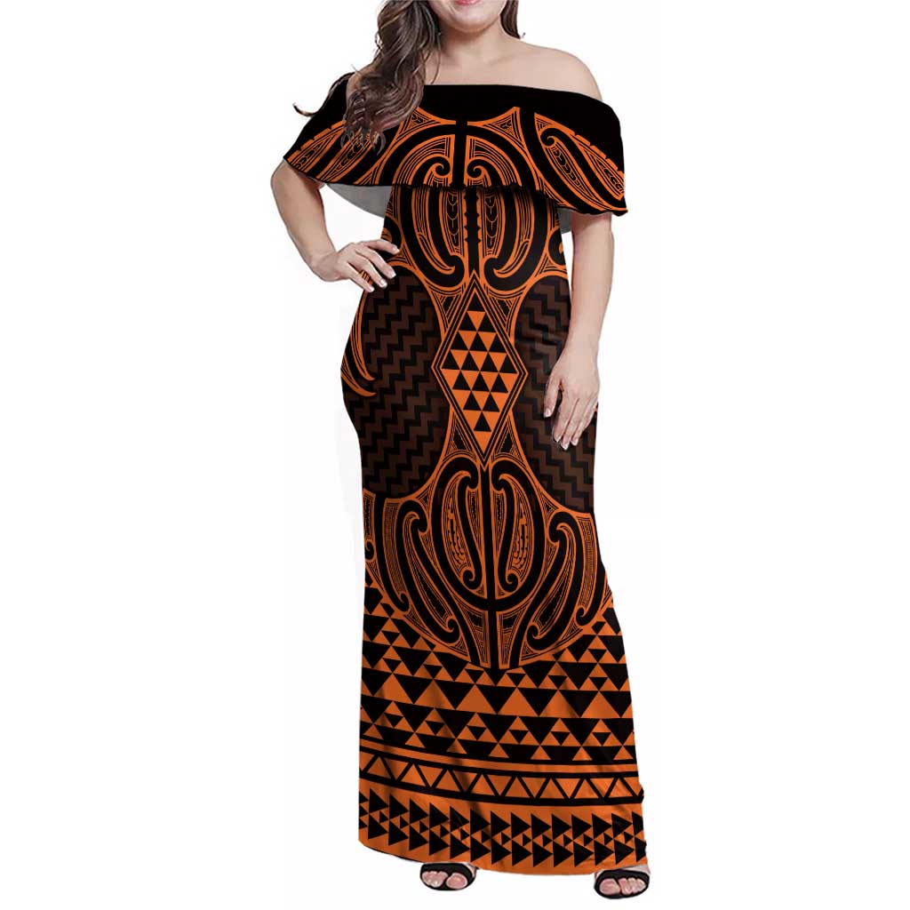 Karaka Maori Ta Moko Poutama Art Family Matching Off Shoulder Maxi Dress and Hawaiian Shirt