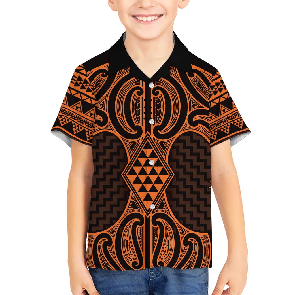 Karaka Maori Ta Moko Poutama Art Family Matching Short Sleeve Bodycon Dress and Hawaiian Shirt
