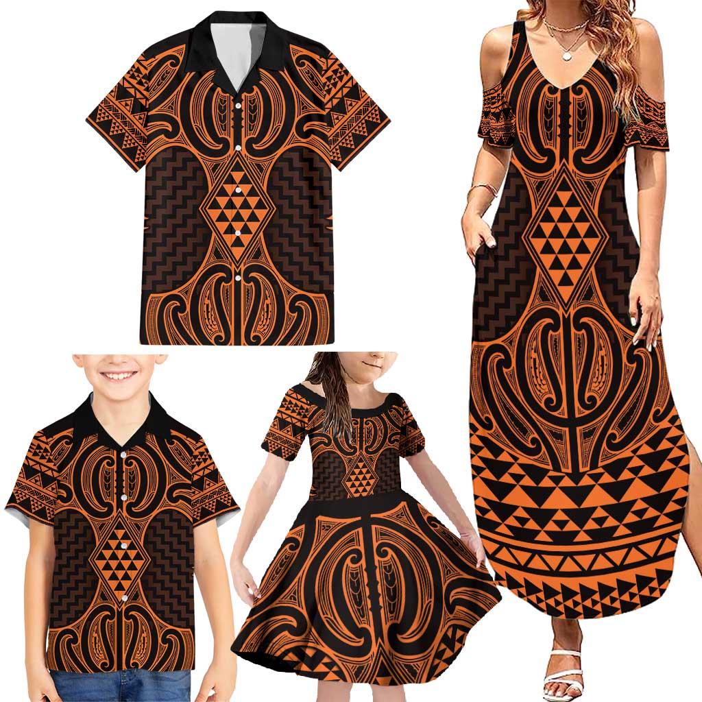 Karaka Maori Ta Moko Poutama Art Family Matching Summer Maxi Dress and Hawaiian Shirt