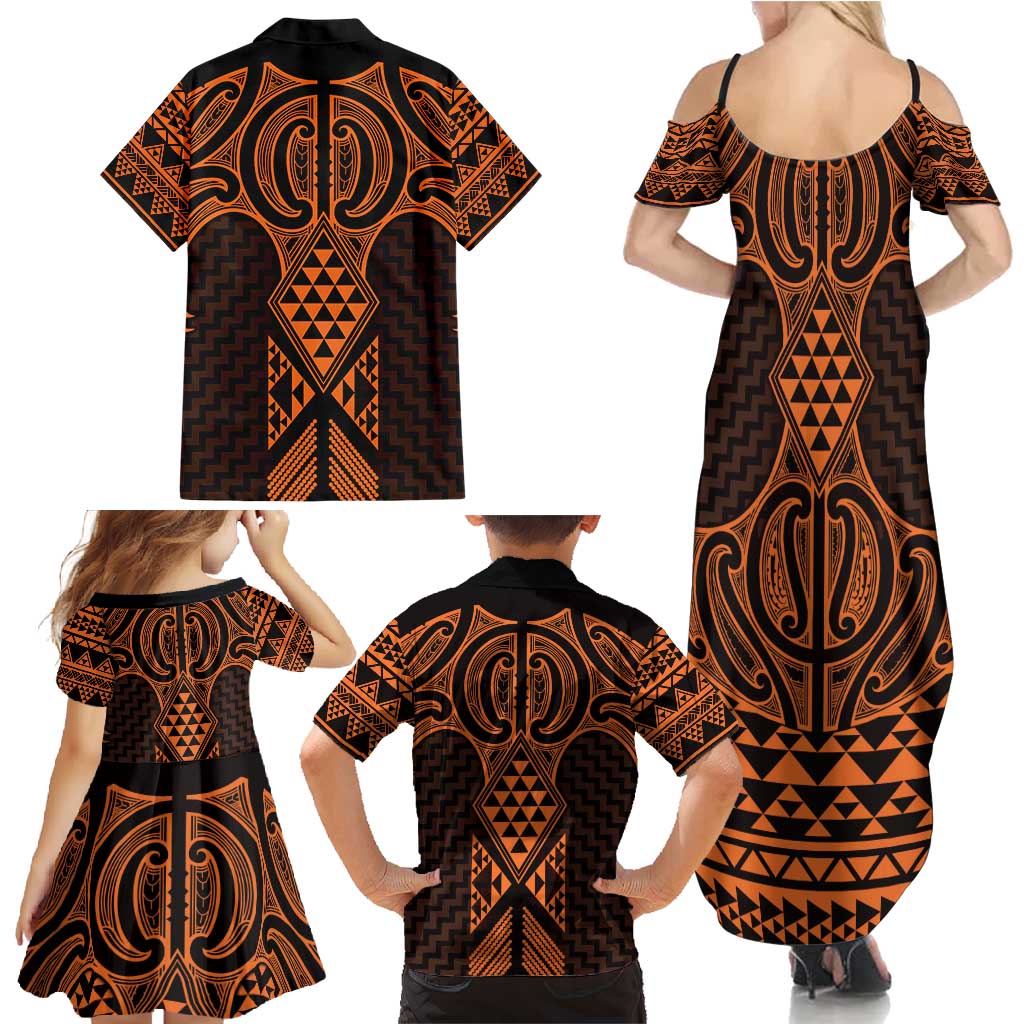 Karaka Maori Ta Moko Poutama Art Family Matching Summer Maxi Dress and Hawaiian Shirt