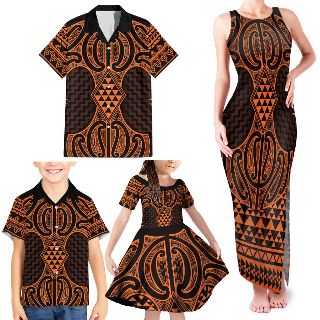 Karaka Maori Ta Moko Poutama Art Family Matching Tank Maxi Dress and Hawaiian Shirt