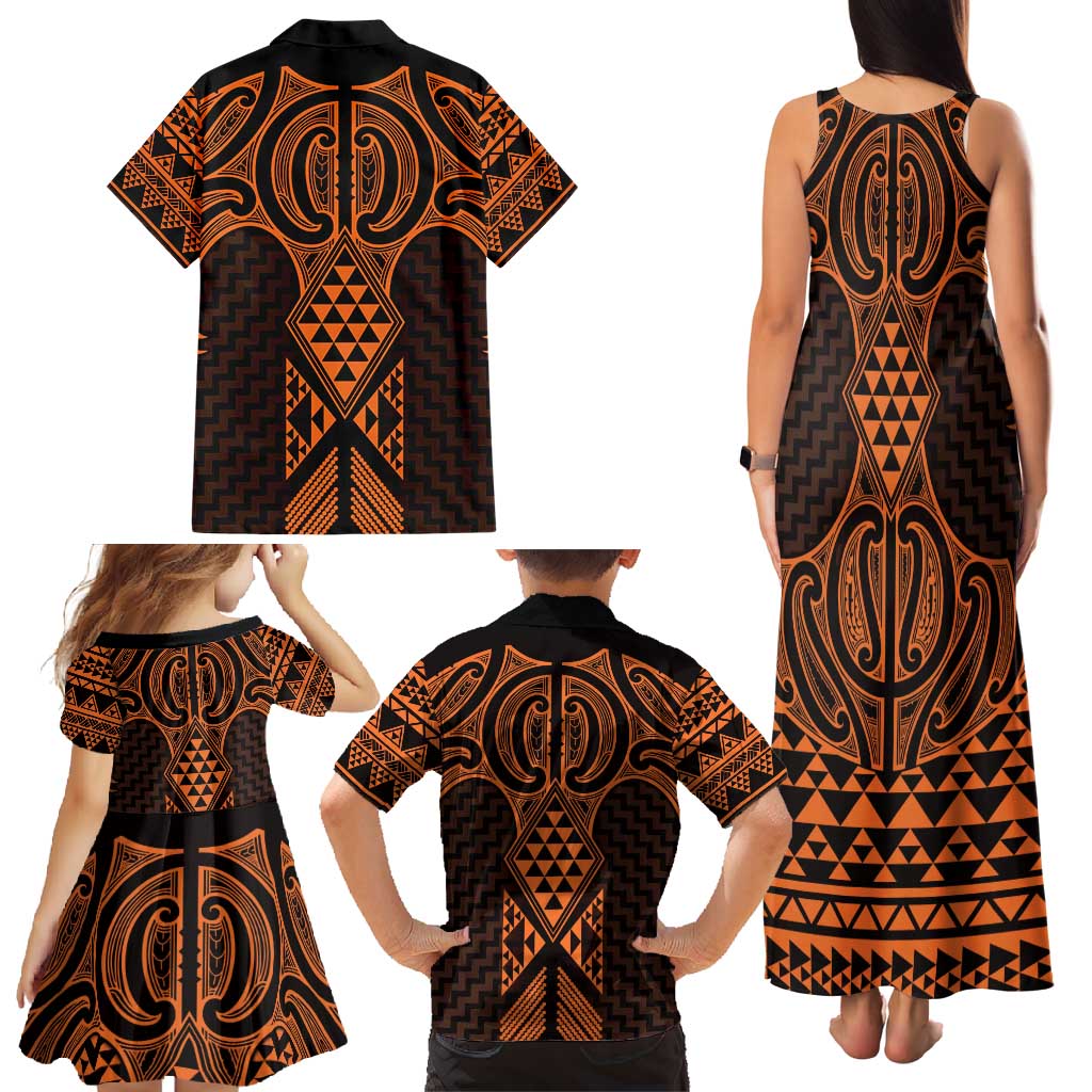 Karaka Maori Ta Moko Poutama Art Family Matching Tank Maxi Dress and Hawaiian Shirt