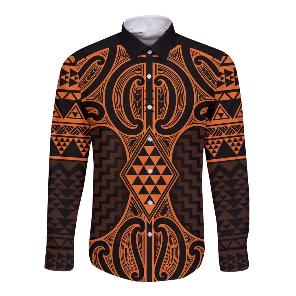 Karaka Maori Ta Moko Poutama Art Long Sleeve Button Shirt