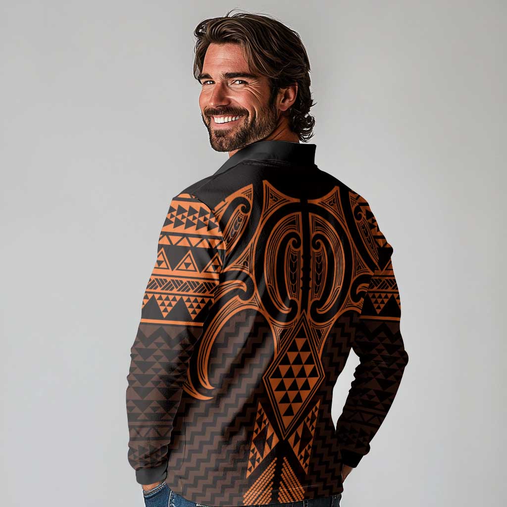 Karaka Maori Ta Moko Poutama Art Long Sleeve Polo Shirt