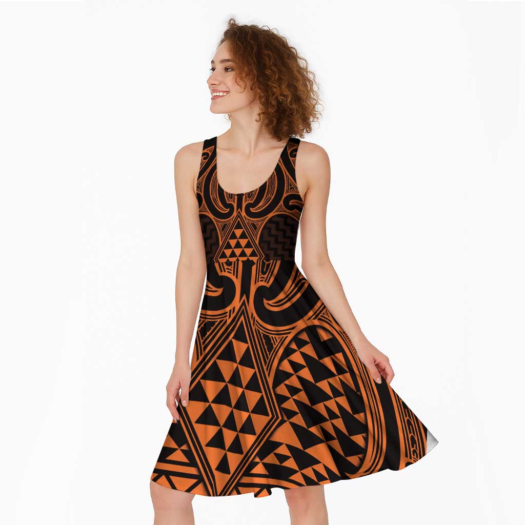 Karaka Maori Ta Moko Poutama Art Midi Dress - Polynesian Pride