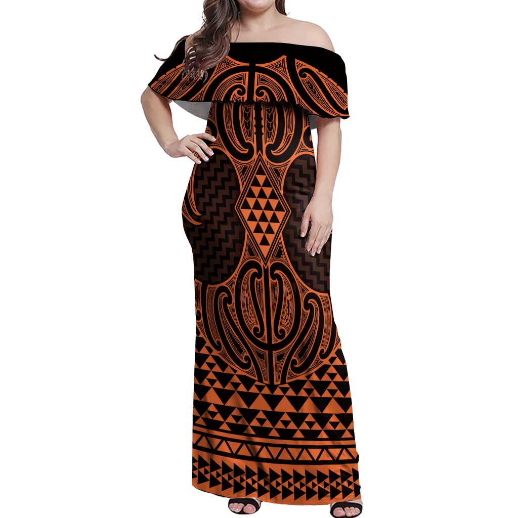 Karaka Maori Ta Moko Poutama Art Off Shoulder Maxi Dress