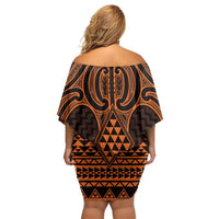 Karaka Maori Ta Moko Poutama Art Off Shoulder Short Dress LT9 - Polynesian Pride