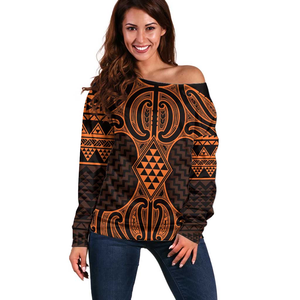 Karaka Maori Ta Moko Poutama Art Off Shoulder Sweater