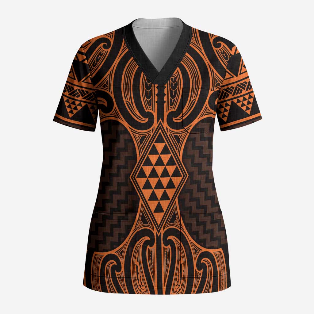 Karaka Maori Ta Moko Poutama Art Scrub Top - Polynesian Pride