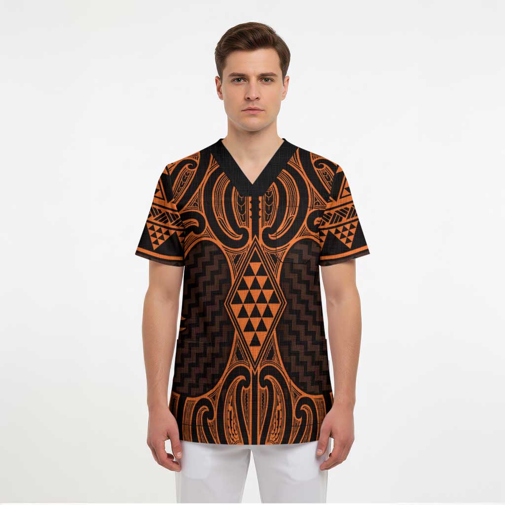 Karaka Maori Ta Moko Poutama Art Scrub Top - Polynesian Pride
