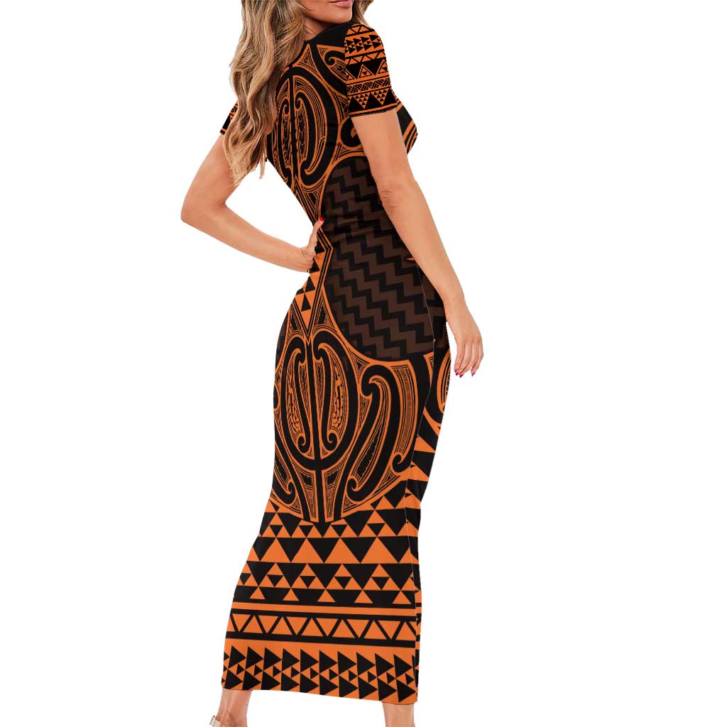 Karaka Maori Ta Moko Poutama Art Short Sleeve Bodycon Dress
