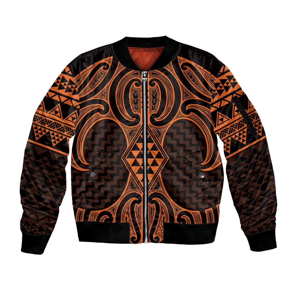 Karaka Maori Ta Moko Poutama Art Sleeve Zip Bomber Jacket