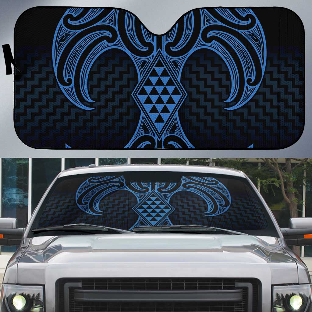 Kikorangi Maori Ta Moko Poutama Art Auto Sun Shade LT9 Blue - Polynesian Pride