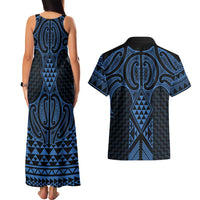 Kikorangi Maori Ta Moko Poutama Art Couples Matching Tank Maxi Dress and Hawaiian Shirt LT9 - Polynesian Pride