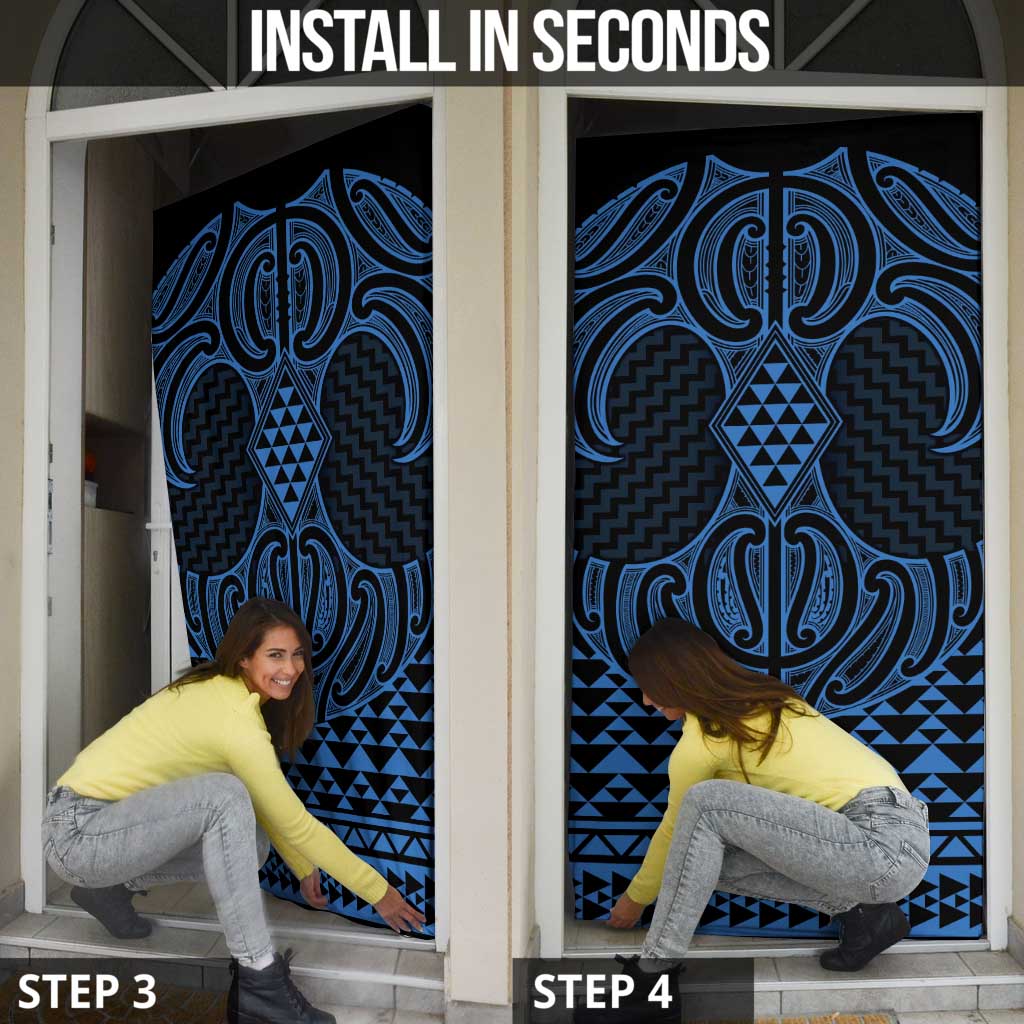 Kikorangi Maori Ta Moko Poutama Art Door Cover - Polynesian Pride