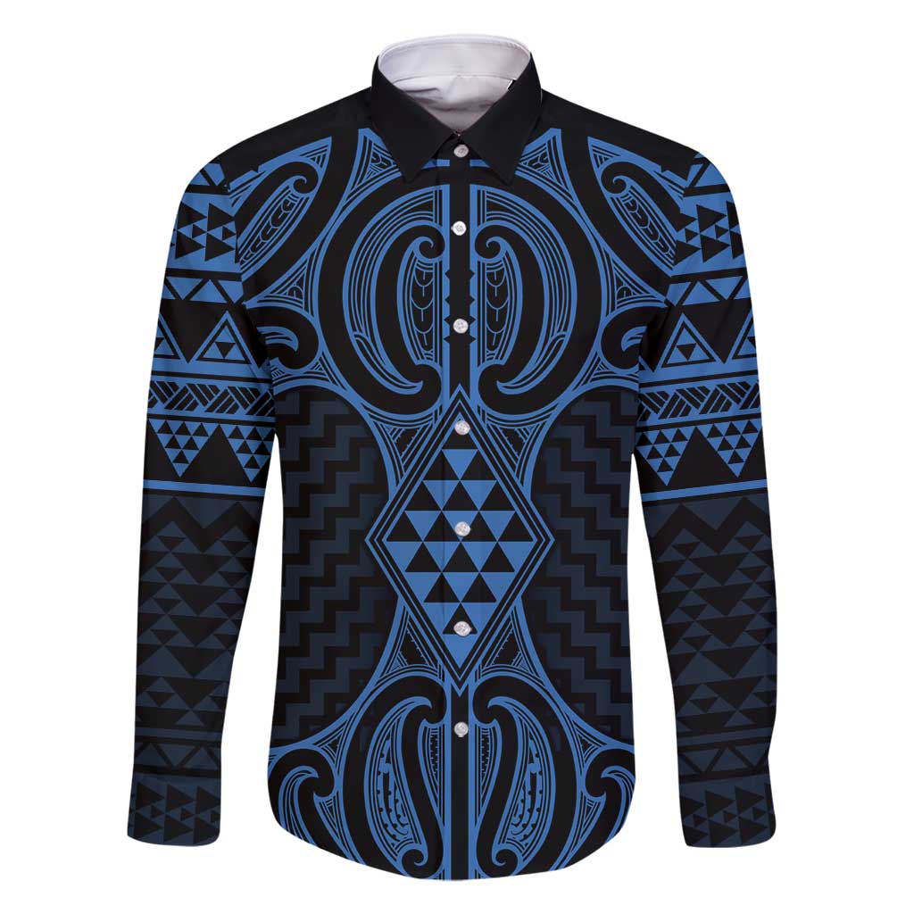 Kikorangi Maori Ta Moko Poutama Art Family Matching Long Sleeve Bodycon Dress and Hawaiian Shirt