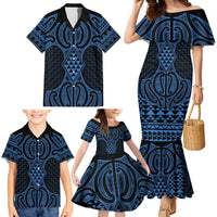 Kikorangi Maori Ta Moko Poutama Art Family Matching Mermaid Dress and Hawaiian Shirt
