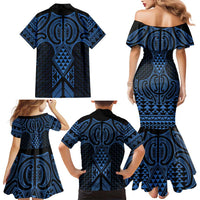 Kikorangi Maori Ta Moko Poutama Art Family Matching Mermaid Dress and Hawaiian Shirt
