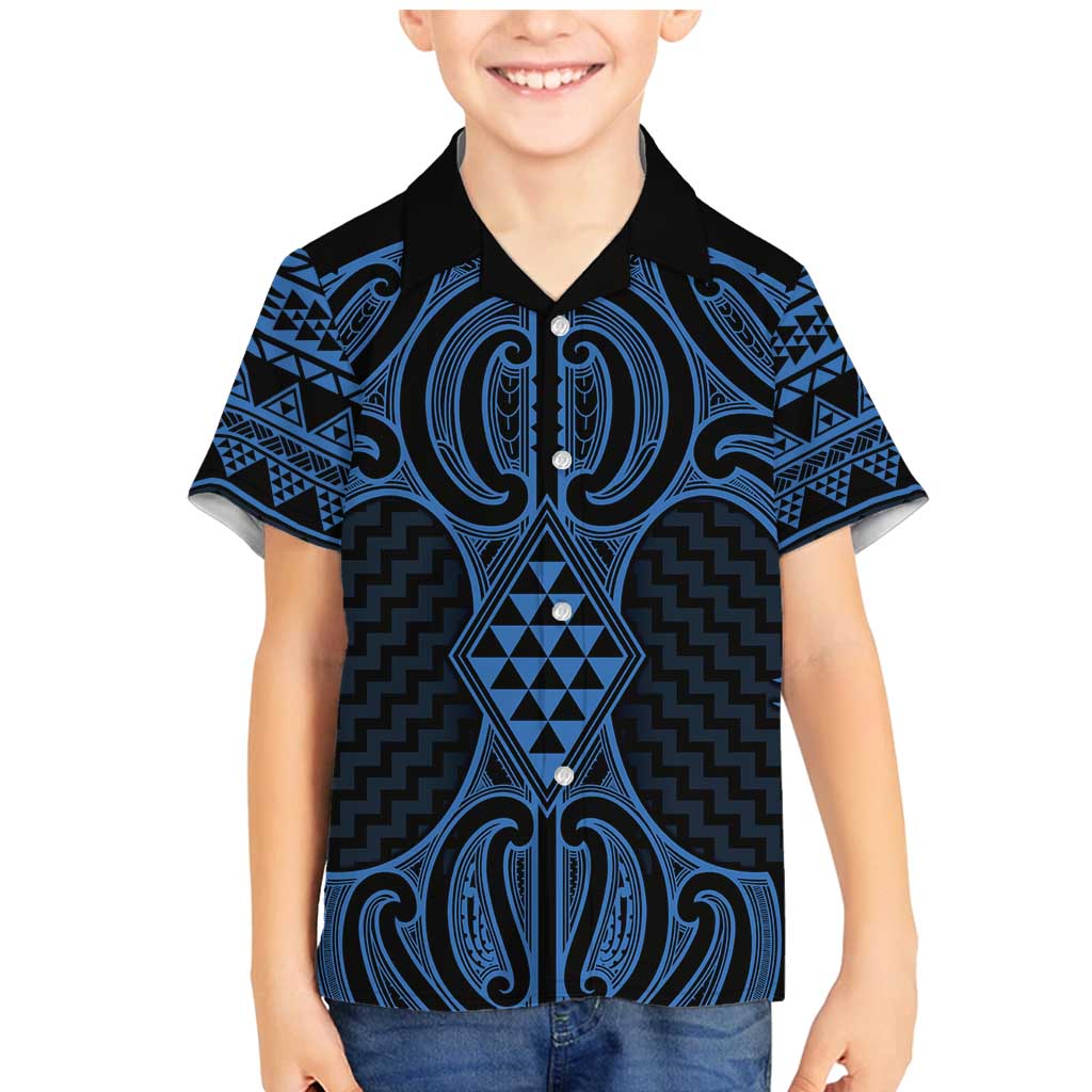 Kikorangi Maori Ta Moko Poutama Art Family Matching Mermaid Dress and Hawaiian Shirt