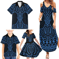 Kikorangi Maori Ta Moko Poutama Art Family Matching Summer Maxi Dress and Hawaiian Shirt