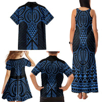 Kikorangi Maori Ta Moko Poutama Art Family Matching Tank Maxi Dress and Hawaiian Shirt