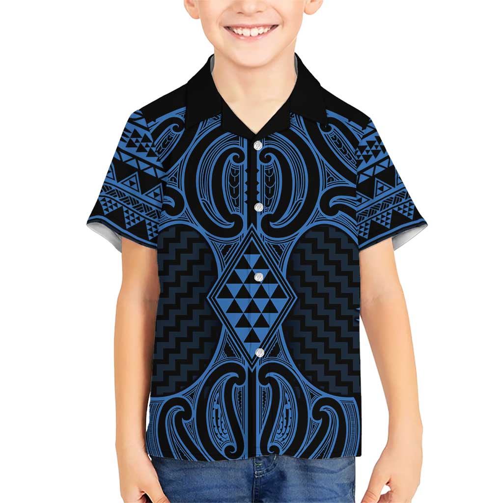 Kikorangi Maori Ta Moko Poutama Art Kid Hawaiian Shirt LT9 Kid Blue - Polynesian Pride