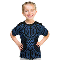 Kikorangi Maori Ta Moko Poutama Art Kid T Shirt LT9 Blue - Polynesian Pride