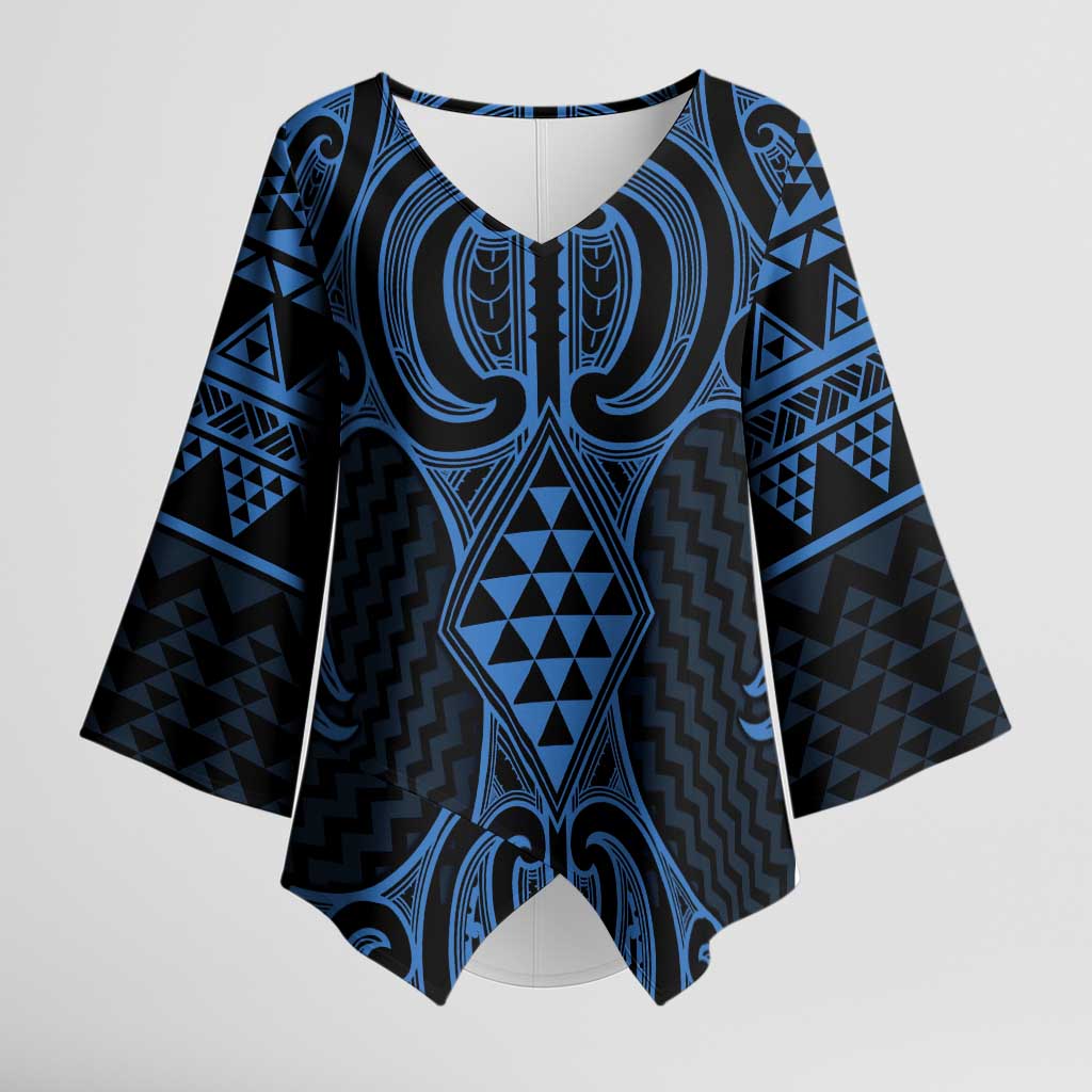 Kikorangi Maori Ta Moko Poutama Art Kimono Sleeve Blouse - Polynesian Pride