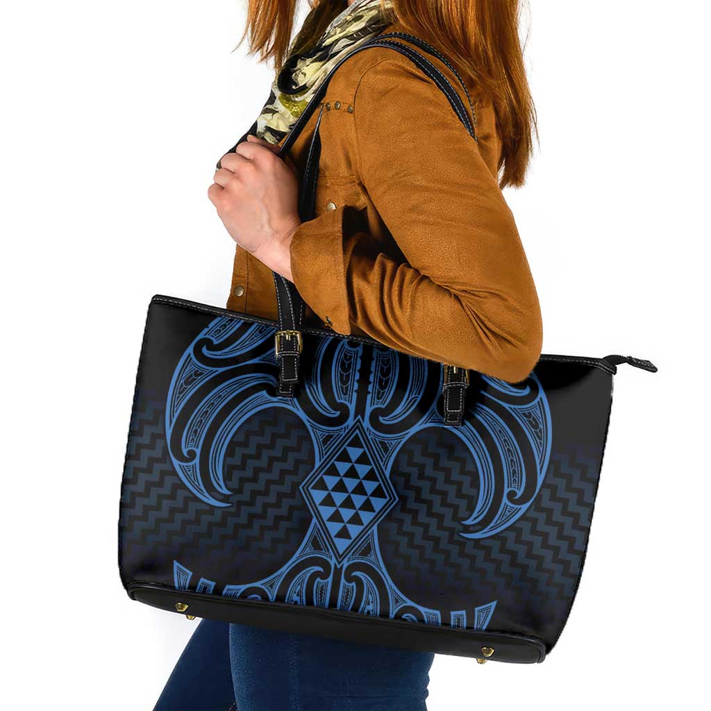 Kikorangi Maori Ta Moko Poutama Art Leather Tote Bag