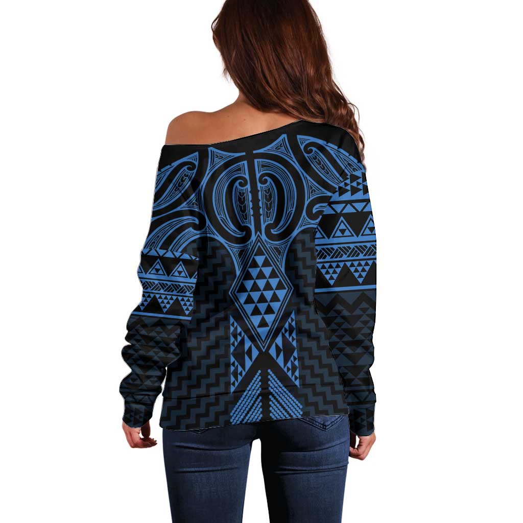 Kikorangi Maori Ta Moko Poutama Art Off Shoulder Sweater