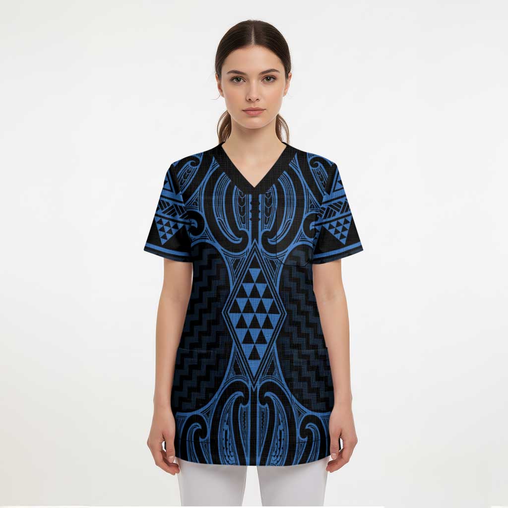 Kikorangi Maori Ta Moko Poutama Art Scrub Top - Polynesian Pride