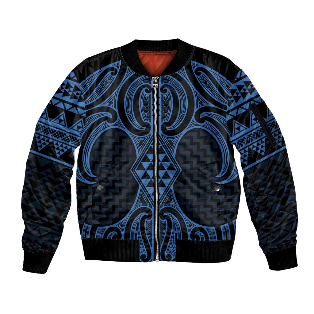 Kikorangi Maori Ta Moko Poutama Art Sleeve Zip Bomber Jacket