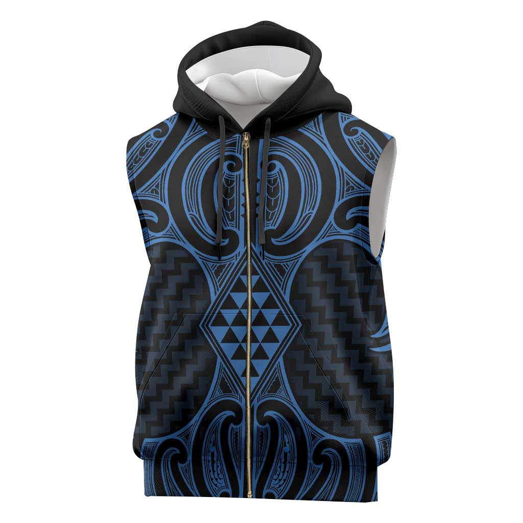Kikorangi Maori Ta Moko Poutama Art Sleeveless Zip Hoodie - Polynesian Pride