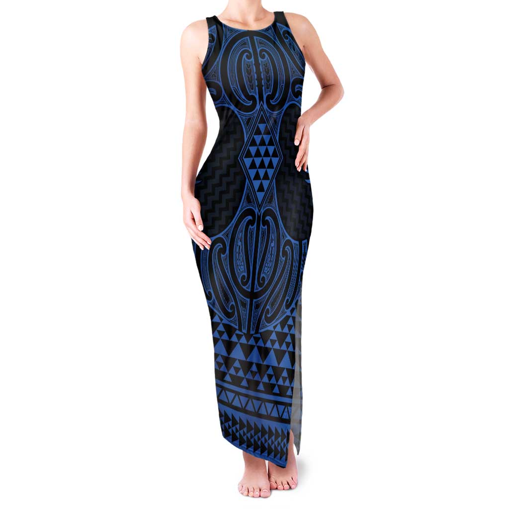 Kikorangi Maori Ta Moko Poutama Art Tank Maxi Dress
