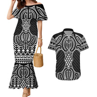 Ma Maori Ta Moko Poutama Art Couples Matching Mermaid Dress and Hawaiian Shirt LT9 White - Polynesian Pride