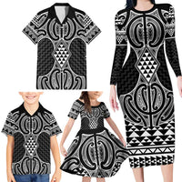Ma Maori Ta Moko Poutama Art Family Matching Long Sleeve Bodycon Dress and Hawaiian Shirt
