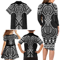 Ma Maori Ta Moko Poutama Art Family Matching Long Sleeve Bodycon Dress and Hawaiian Shirt