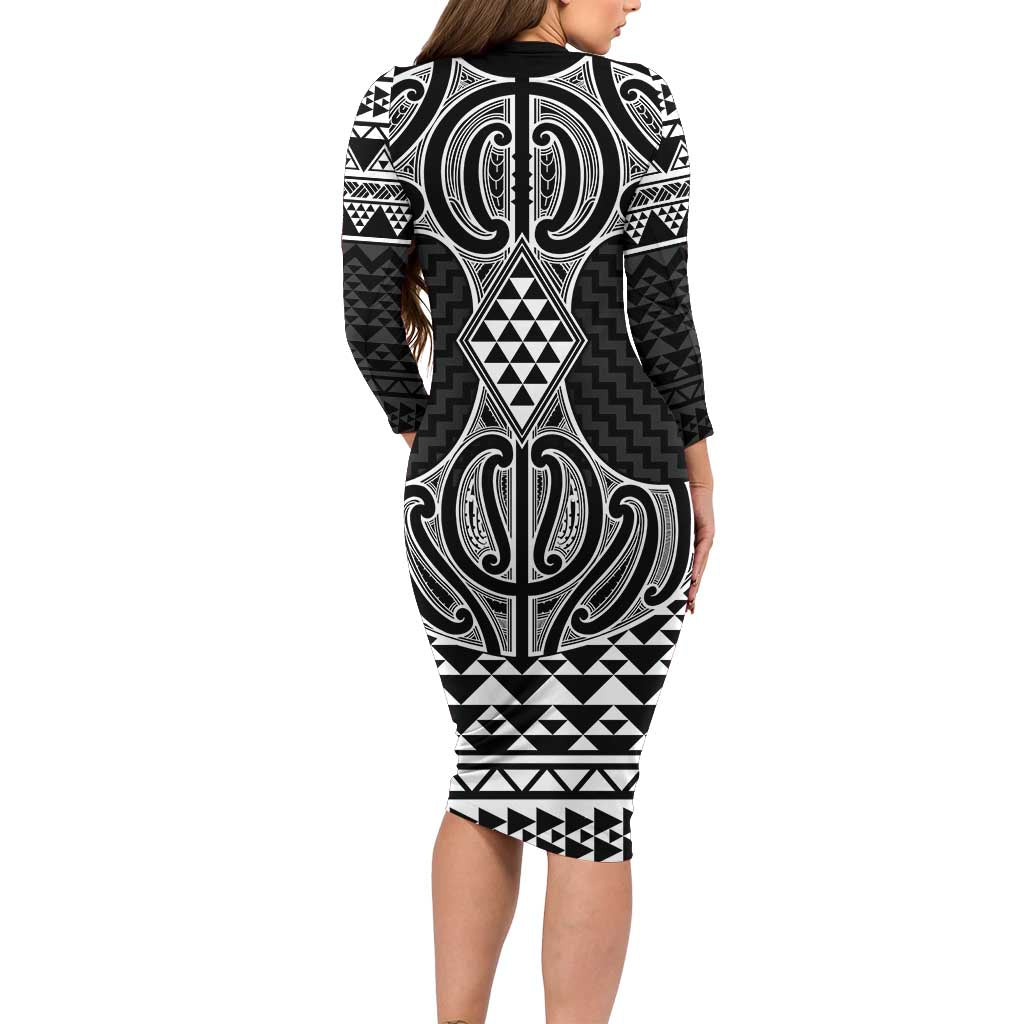 Ma Maori Ta Moko Poutama Art Family Matching Long Sleeve Bodycon Dress and Hawaiian Shirt