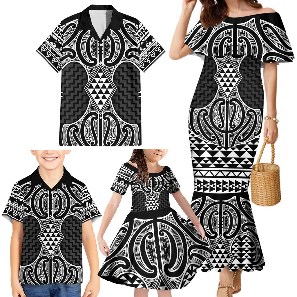 Ma Maori Ta Moko Poutama Art Family Matching Mermaid Dress and Hawaiian Shirt