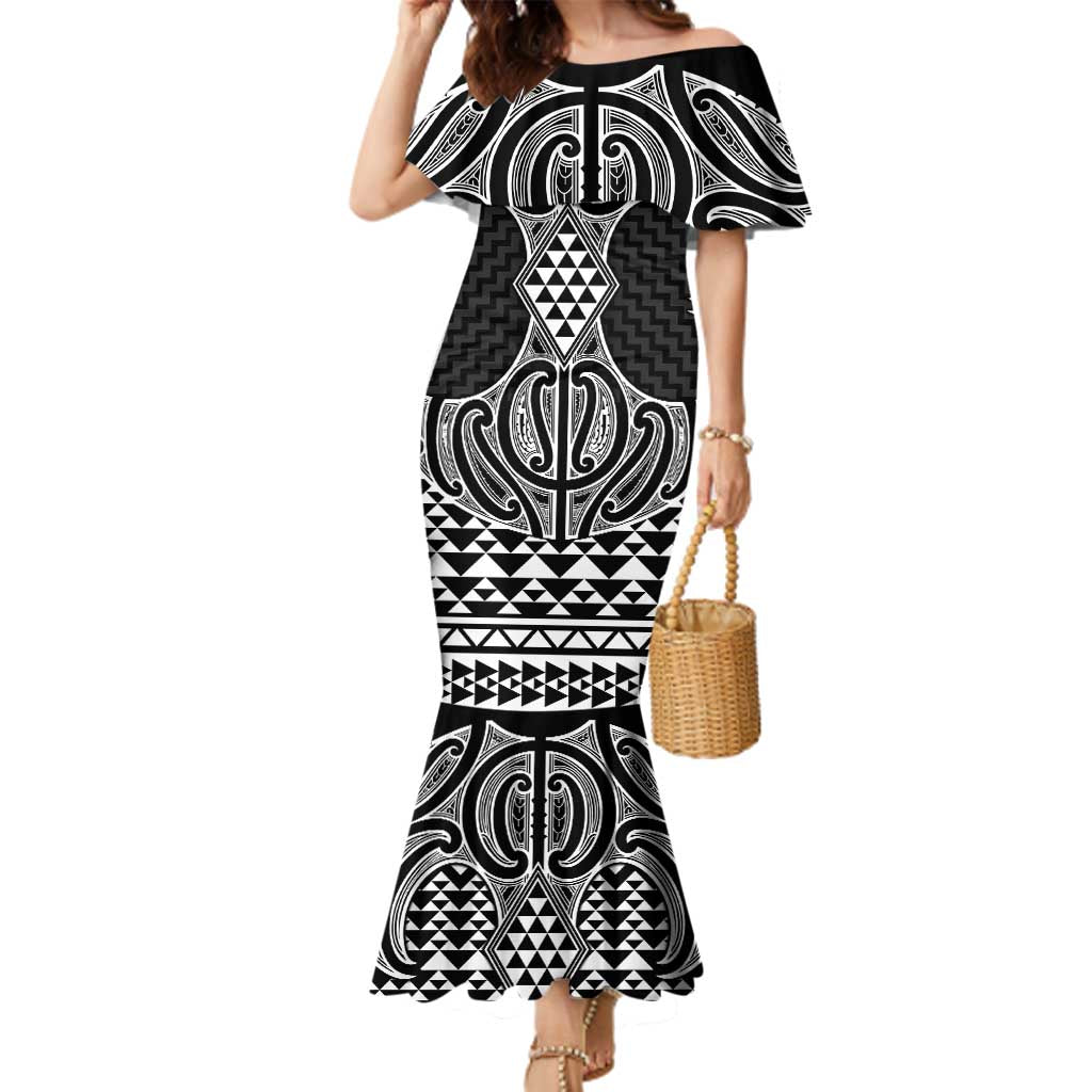 Ma Maori Ta Moko Poutama Art Family Matching Mermaid Dress and Hawaiian Shirt