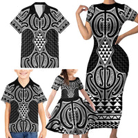 Ma Maori Ta Moko Poutama Art Family Matching Short Sleeve Bodycon Dress and Hawaiian Shirt