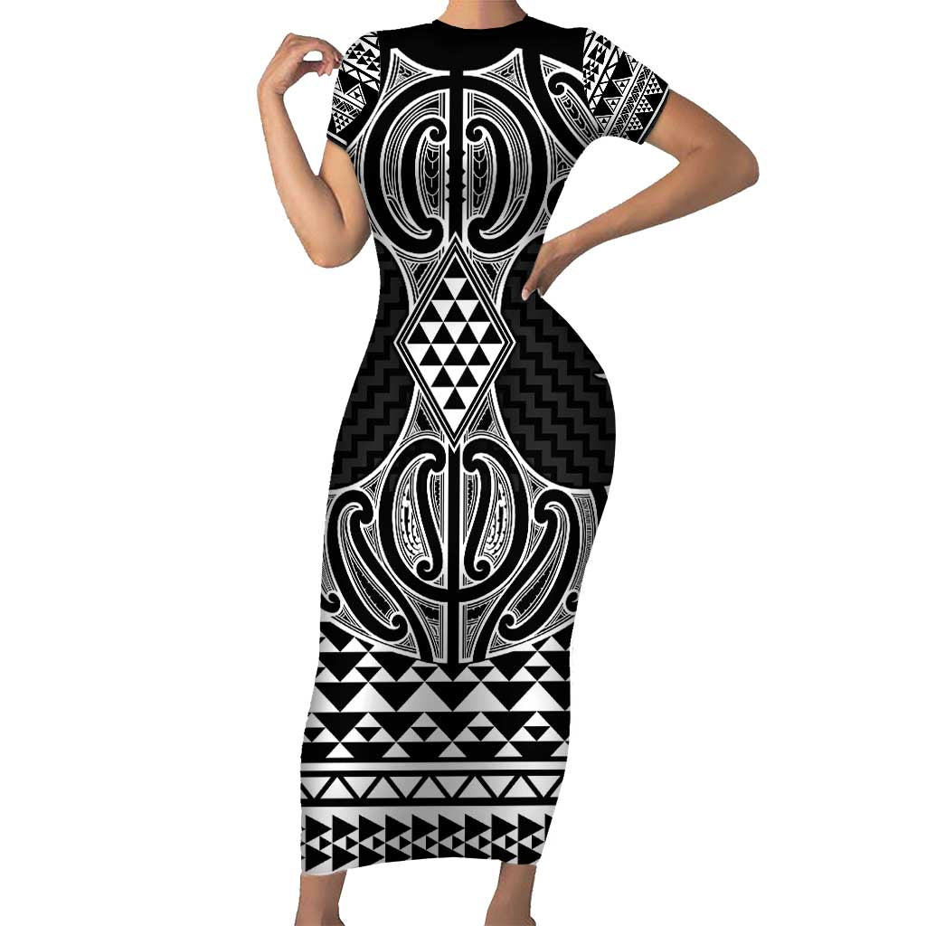 Ma Maori Ta Moko Poutama Art Family Matching Short Sleeve Bodycon Dress and Hawaiian Shirt