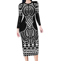 Ma Maori Ta Moko Poutama Art Long Sleeve Bodycon Dress