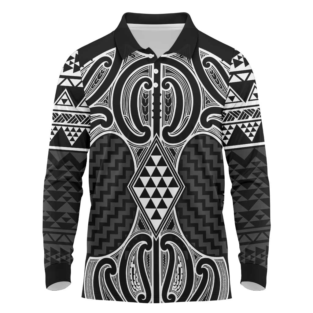 Ma Maori Ta Moko Poutama Art Long Sleeve Polo Shirt